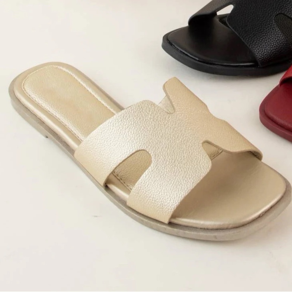 Gold Cut Out Slip-On Sandals